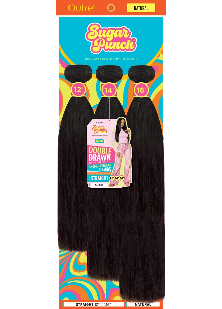 Outre Sugar Punch 100% Unprocessed Remy Human Hair Weaves - STRAIGHT 3X 10/12/14